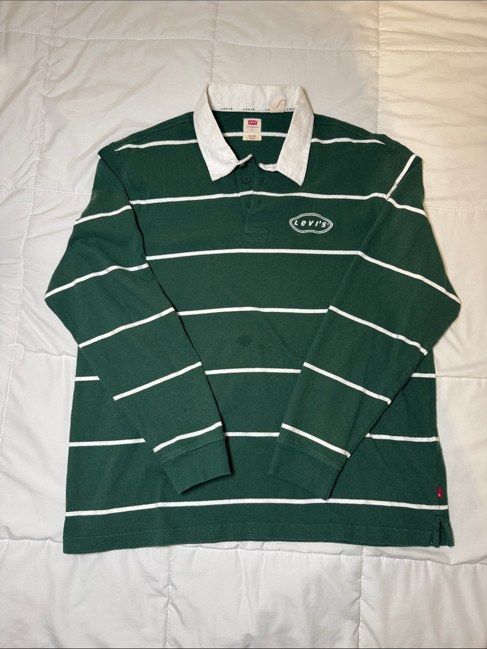 Levi's Forest Green & White Striped Rugby Shirt